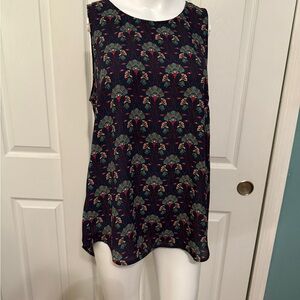 Daniel Rainn Albado Navy Crew Neck Patterned Blouse Sleeveless Tank Top